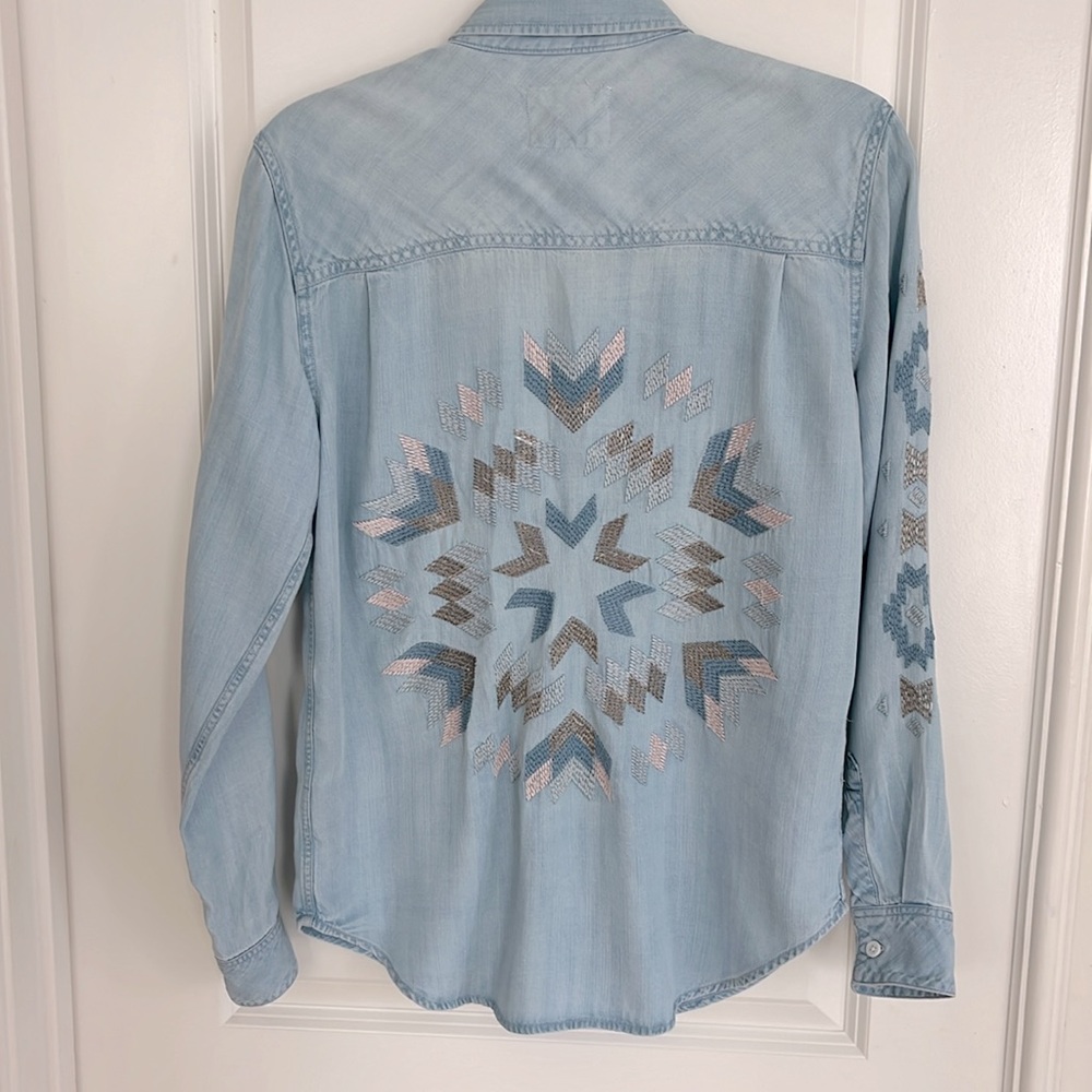 Rails Ingrid Light Vintage Embroidery Denim Shirt Size XS
